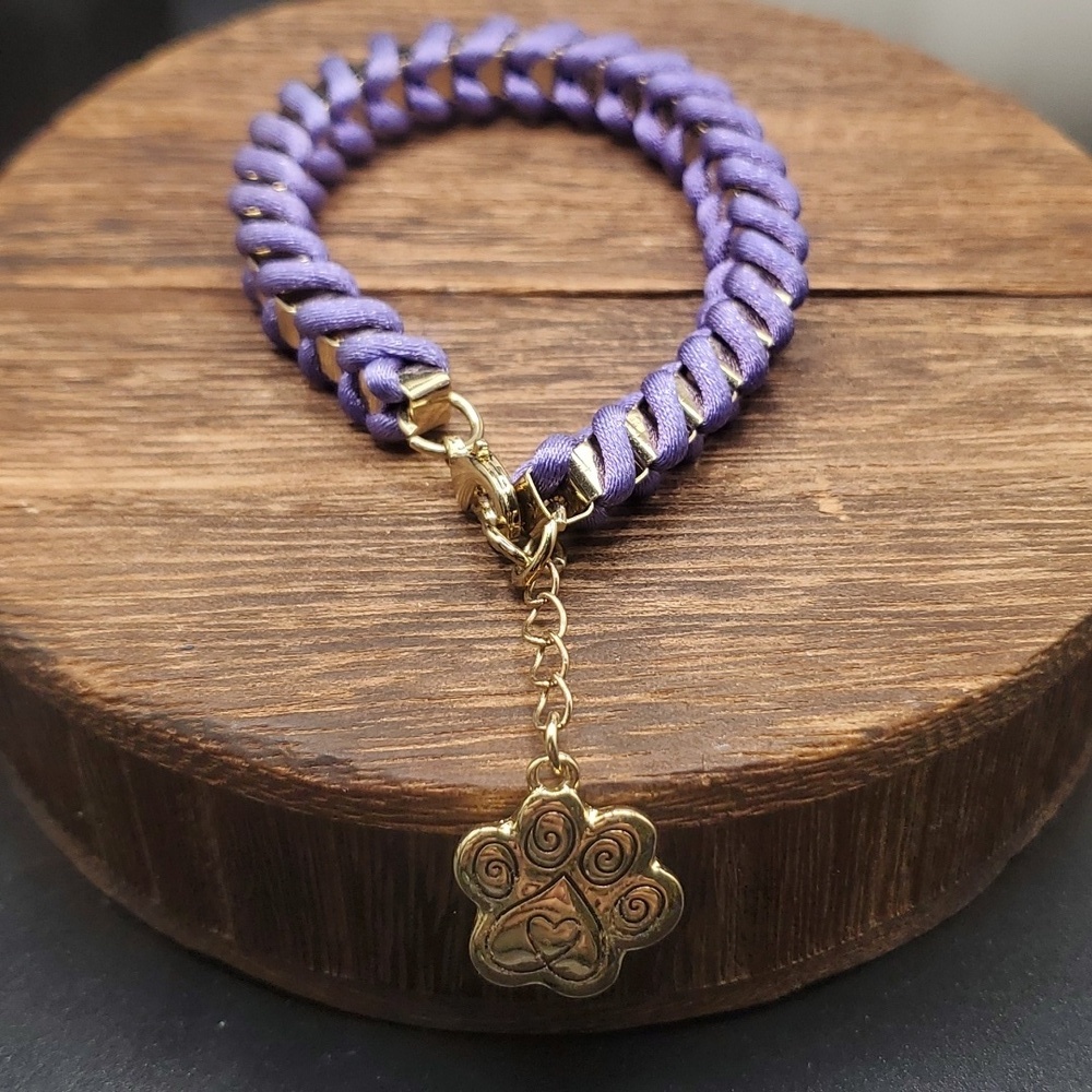 B2528‎ paracord braided pawprint dog bracelet purple